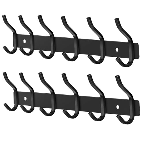 Wall Hooks Heavy Duty, 17 Inch Coat Rack Wall Mount with 6 Hooks, Black Wall Hooks for Entryway, Bathroom - for Hanging Backpack, Bag, Coat, Purse, Hat, Towel, Clothes,2 Packs - color: Black, size: 6 Hooks 2 Pieces