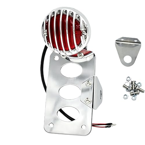 Motorcycle LED Tail Brake Light with Bracket Compatible for Harley Sportster Bobber Chopper Yamaha Suzuki Honda Kawasaki Side Mount License Plate Rear Light （Full electroplating）