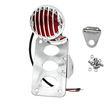 Motorcycle LED Tail Brake Light with Bracket Compatible for Harley Sportster Bobber Chopper Yamaha Suzuki Honda Kawasaki Side Mount License Plate Rear Light （Full electroplating）