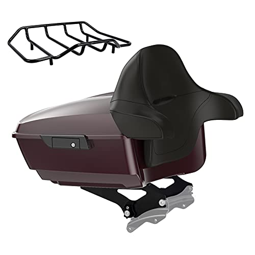 Advanblack King Tour Trunk Pack, Black Mount Bracket & Top Luggage Rack Fit for 2009-Later Harley Touring, Road Glide, Street Glide Special, Road King, Electra Glide (Black Cherry) - color: Black Cherry