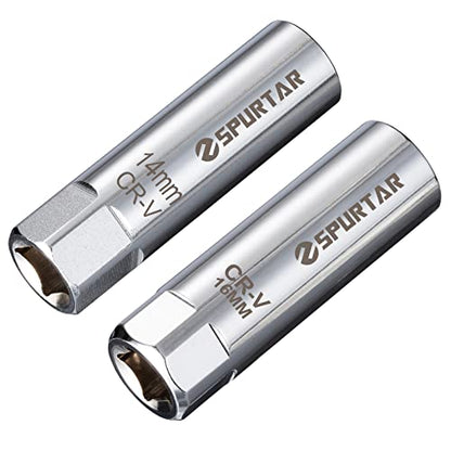Spurtar 14mm 16mm Spark Plug Socket Set Thin Wall 12-Point 3/8-Inch Drive Spark Plug Tool Set for Auto, Fits BMW Peugeot Benz Nissan Cars Motorcycle SUV ATV with Spring Clips 2pcs CRV Steel Tool - size: 14mm & 16mm Set