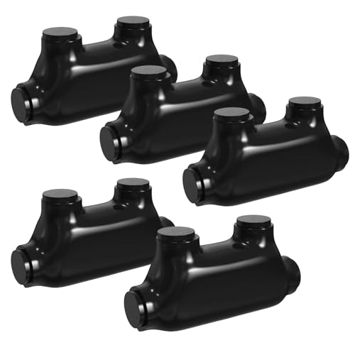 5 Pcs Insulated In-Line Splice Connector, 2 Ports 2/0-6AWG Wire Range Pre-Filled and Dual Sided Entry Dual Rated, Black Vinyl Coated Multi Cable Wire Connectors