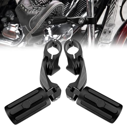 KEMIMOTO Motorcycle Black Highway Pegs, Adjustable Foot Peg Compatible with Touring Road Glide Street Electra Glide Road King with 1.25 Engine Guard