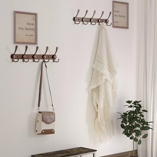 Dseap Wall Mounted Coat Rack - 5 Tri Hooks, Heavy Duty, Stainless Steel, Metal Coat Hook Rail for Coat Hat Towel Purse Robes Mudroom Bathroom Entryway,Antique Copper - color: Antique Copper, size: L=16" (1 Pcs)