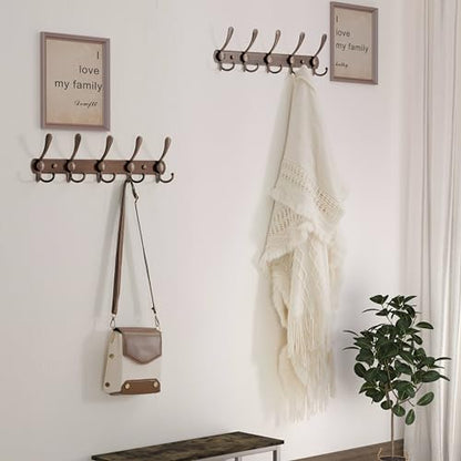 Dseap Wall Mounted Coat Rack - 5 Tri Hooks, Heavy Duty, Stainless Steel, Metal Coat Hook Rail for Coat Hat Towel Purse Robes Mudroom Bathroom Entryway (Antique Copper, 2 Packs) - color: Antique Copper, size: L=16" (2 Pcs)