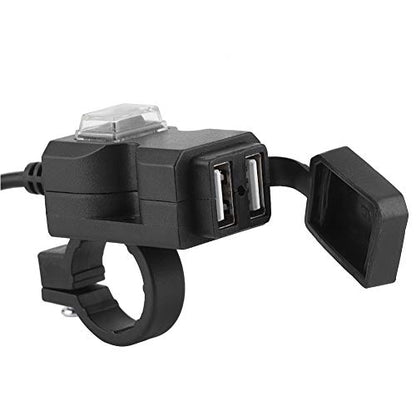 Motorbike Phone Mount, USB Port for Motorcycles, 12V Dual USB Port Motorcycle Charger Handlebar Charger 5V 1A / 2.1A Adapter Phone Power Outlet