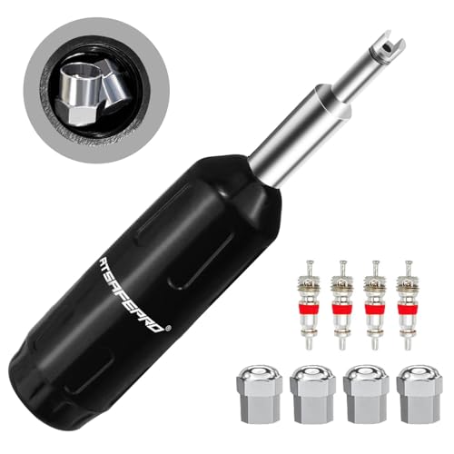 ATsafepro Valve Core Removal Tool, Valve Stem Removal Tool Contains 4 Schrade Valve Cores and 4 Tire Valve Caps, Schrader Valve Removal Tool Quick Repair Kit, Valve Core Tool Easy to Carry - size: 4.26 inch