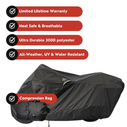 Dowco Guardian 50005-02 WeatherAll Plus Indoor/Outdoor Waterproof Motorcycle Cover: Black, XX-Large