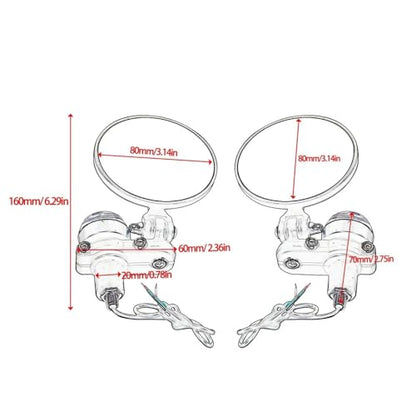 1 Pair Motorcycle Rearview Mirrors Foldable Round 7/8" Bar End Side Mirrors With LED Turn Signals For Bike mirror + light