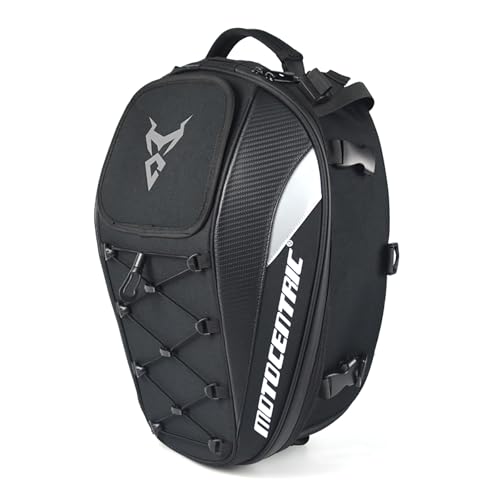 MOTOCENTRIC Motorcycle Tail Bag, 25L-38L Waterproof Helmet Backpack, Universal Fit, 5 Compartments (Gray) - color: Gray
