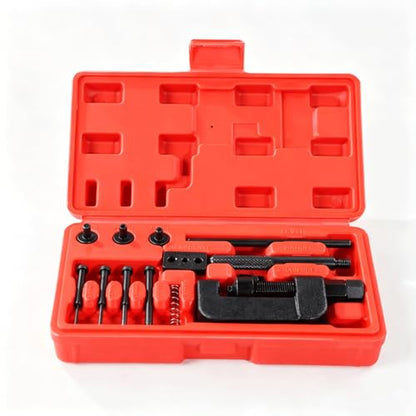 13PCS Motorcycle Chain Breaker Kit, Chain Removal Cutter Riveter Tool Set for 35-630 Chains with Storage Case (Red)