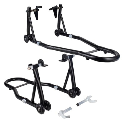 YEBOKSI Motorcycle Stand, Front & Rear Combo Stands, 750LBS Capacity, U+L Adjustable Swingarm Spool, Polyurethane Wheels, For Variety Of Motorcycles, BMW, KAWASAKI, YAMAHA, HONDA, BLACK