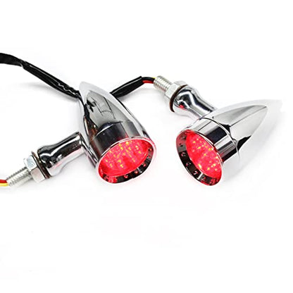Rich Choices 2pcs Chrome 15 LED Motorcycle Stop Brake Running Turn Signal Indicator Red Lights For Harley Honda Chopper (Chrome-Red Light) - color: Chrome-Red Light