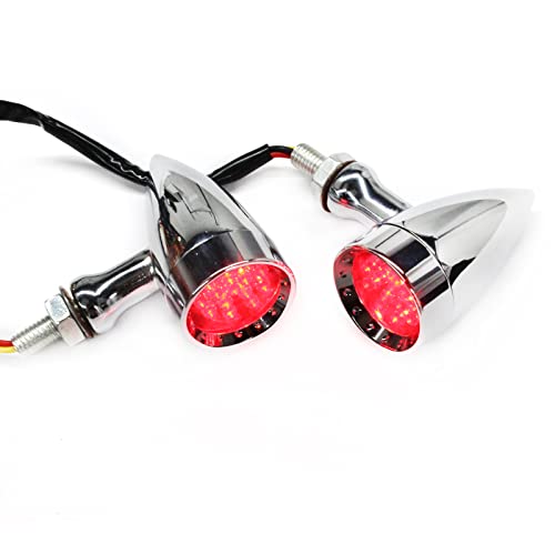 Rich Choices 2pcs Chrome 15 LED Motorcycle Stop Brake Running Turn Signal Indicator Red Lights For Harley Honda Chopper (Chrome-Red Light) - color: Chrome-Red Light