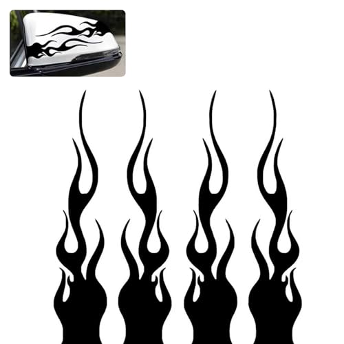 4 PCS Car Flame Reflective Sticker, 1.2" x 5.9" Waterproof Stripe Graphic Racing Sports Flame Decal, Vinyl Self Adhesive Safety Stickers for Car Bumper Mirror Motorcycle Helmet (Black) - color: Black
