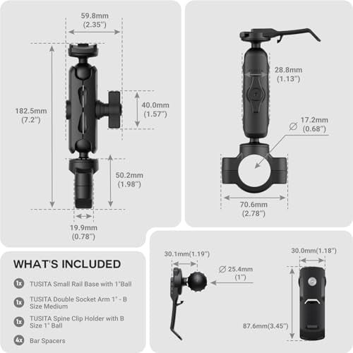 TUSITA Motorcycle GPS Mount - Holder Compatible with Garmin Handheld GPS - Double Socket Arm Medium, Handlebar Base - size: Medium Arm