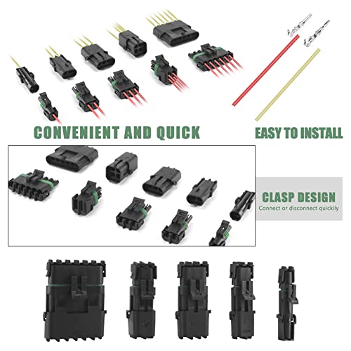 MUYI Weather Pack Connectors Kit Automotive Electrical Waterproof Connectors 2 Wire Connectors Plug Kit 20-14 AWG (1, 1-6pin (32 Sets)) - size: 1-6pin (32 sets)
