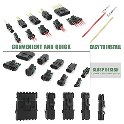 MUYI Weather Pack Connectors Kit Automotive Electrical Waterproof Connectors 2 Wire Connectors Plug Kit 20-14 AWG (1, 1-6pin (32 Sets)) - size: 1-6pin (32 sets)