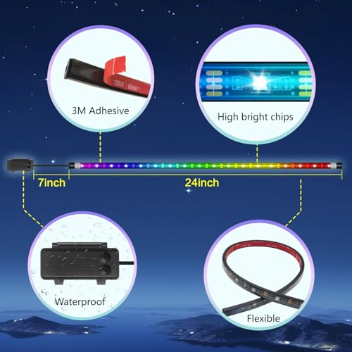 Marine Boat Lights Strip Battery Powered Golf Cart Light, 4 Pcs 24’’ 9V IP67 Waterproof Boat Interior Deck Courtesy Lights for Kayak Paddleboard Pontoon Skeeter Fishing Bass (Multi-color)