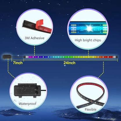 Marine Boat Lights Strip Battery Powered Golf Cart Light, 4 Pcs 24’’ 9V IP67 Waterproof Boat Interior Deck Courtesy Lights for Kayak Paddleboard Pontoon Skeeter Fishing Bass (Multi-color)
