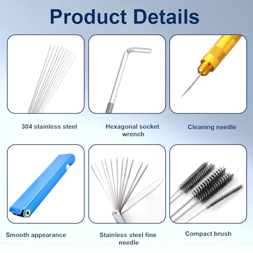 5 Pack Throttle Body Cleaner Kit, Torch Tip Dirt Removal Set for Jets Nozzles Orifices, Throttle Body Tools for Chainsaw Motorcycle ATV Carb Welding Stove Shower Head Maintenance - style: 46 Needles & 10 Brushes & Wrenchs & 2 Picks
