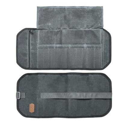 Roaring Fire Pioneer Mini Tool Roll Bag - Waxed Canvas Roll Up Pouch, YKK Zipper, 4 Mesh & 8 Elastic Loops for Wrenches, Survival, EDC - Gift for Dad