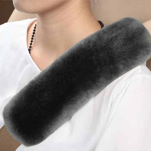 Soft & Cozy Australian Sheepskin Car Seat Belt Covers,2 Pack Fluffy Seatbelt Pads, Genunie Sheepskin Fur Shoulder Straps Cushions for Adults Kids Women and Men (Dark Grey) - color: Dark Grey