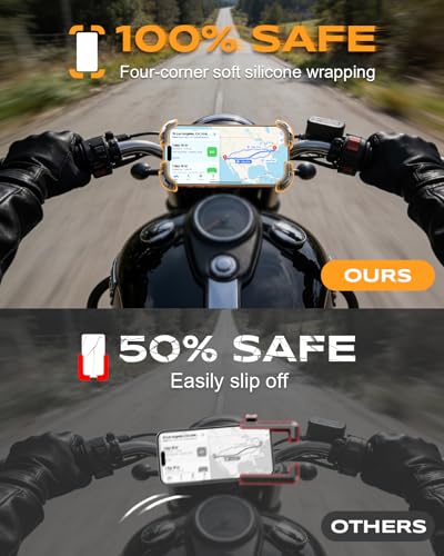 Zewdov 2026 Motorcycle Phone Mount Holder with Quick Install Clamp, Strong Grip & Anti-Drop Bike Phone Holder for Bicycle/ATV/Scooter Handlebar, 1S Security Lock Fits for iPhone/Samsung 4.7-6.8" - style: Without Vibration Dampener