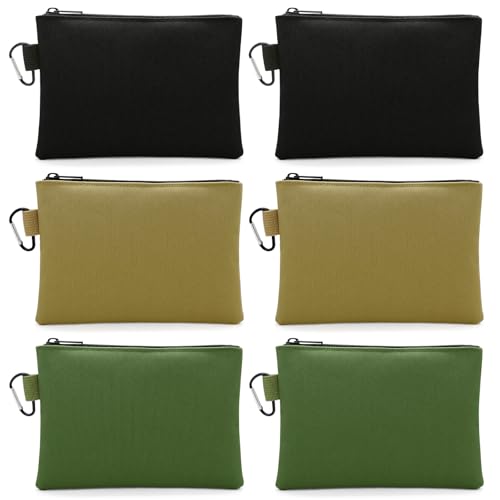 Faylapa 6 Pack Canvas Tool Pouches, 7.8"x5.5" Zipper Bag, Premium Waterproof Utility Multipurpose Storage Organizer Tool Pouch with Carabiner for Stationary, Pencil Pouch(Khaki, Army Green, Black) - size: 7.8"x5.5"