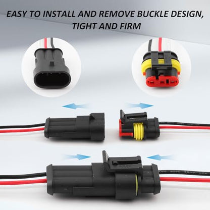 Connector Waterproof, 18 AWG Automotive Electrical Connectors Male and Female Way with Heat Shrink Tubing for Car Truck Boat and Other Wire Connections (3pin 6 Kits) - size: 3pin 6 Kits