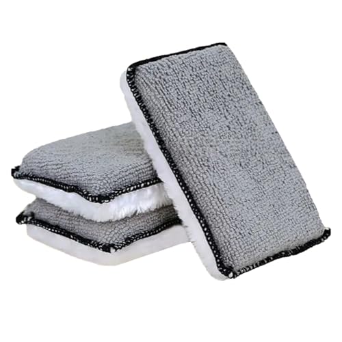 3PCS Car Interior Scrubbing Sponge, 5" × 3" Double Sided Microfiber Car Wax Applicator Pad, Auto Leather Detailing Cleaning Kit, Washing Sponge for Cars, Wood, Marble, Motorcycle (Grey/White)