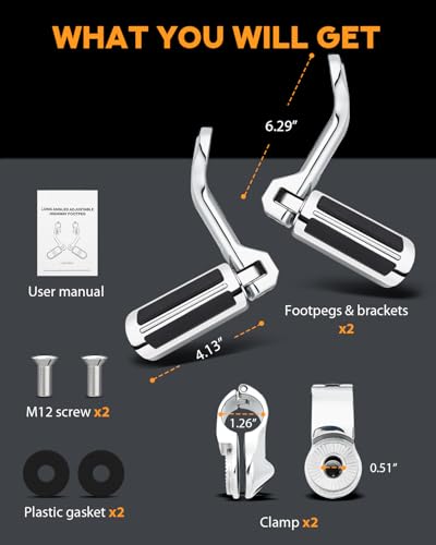 PBYMT Highway Pegs Long Angled 304 Stainless Steel, Highway Footpegs Footrest Fit For 1''&1.25''(25/32mm) Crash Bars Compatible with Harley Davidson Touring Chrome - color: Chrome, size: LONG