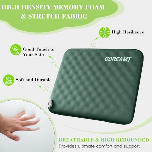 Inflatable Seat Cushion, Self-Inflating Memory Foam Stadium Seats Cushion Lightweight & Compact Chair Sitting Pad Airplane Cushion for Long Flight Travel Outdoor Camping Car Bleachers Office - color: Green