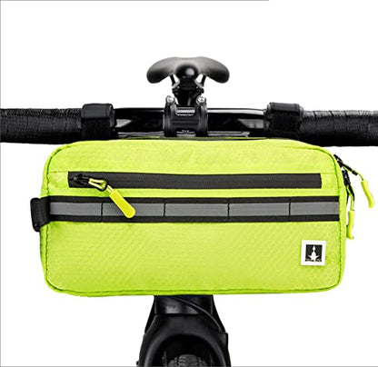 ROYALFAIR Waterproof Bike Handlebar Bag with Reflective Strips & Shoulder Strap, Bicycle Front Frame Storage Pouch for Mountain Road Cycling Commuting (Neo Green) - color: Neo Green