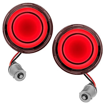 Motorcycle 1156 LED Turn Signal Light Front Rear 2 Inch Bullet Smoked Lens Compatible with Harley Softail Touring Dyna Fat Boy Sportster Road King Street Glide Electra Glide - color: 1156[Red+Smoke lens/Rear]
