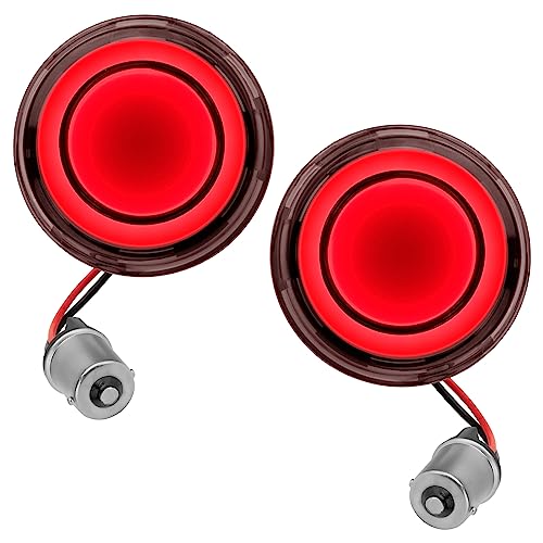 Motorcycle 1156 LED Turn Signal Light Front Rear 2 Inch Bullet Smoked Lens Compatible with Harley Softail Touring Dyna Fat Boy Sportster Road King Street Glide Electra Glide - color: 1156[Red+Smoke lens/Rear]