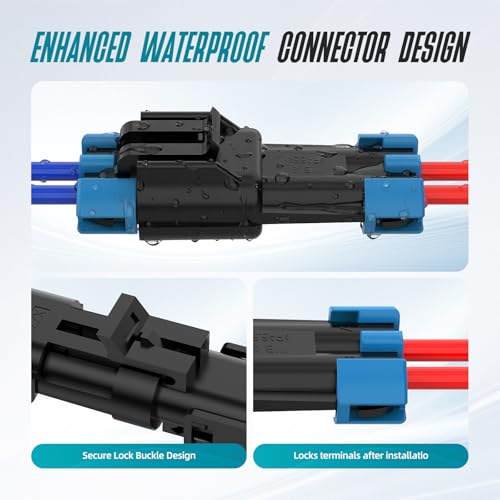 2 Pin Weather Pack Connectors Kit 5 Sets Automotive Waterproof Electrical Connectors with Blue Secondary Lock Sealed Male Female Terminals and Heat Shrink Tubing for 14-12 AWG - size: 2pin 5sets/14-12AWG