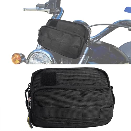 Motorcycle Handlebar Pouch - Front Handle Bar Storage Bag for Forks and Saddle - Moto Accessory Compatible with Cruiser Softail Dyna Sportsters Dirt Bike - Black - color: Black
