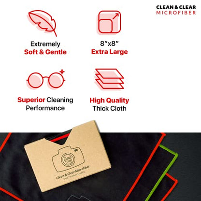 Clean & Clear Microfiber Cleaning Cloth, Extra Large [12 Pack] Ultra Premium Microfiber Cleaning Cloth - Microfiber Cloth for Camera Lens, Glasses, Screens, and All Lens. - size: 12 Pack