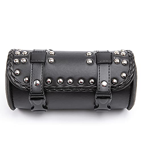 Motorcycle Fork Bag Mini PU Leather Bike Handlebar Tool Bag Sissy Bar Roll Storage Bag (B Black) - color: B Black