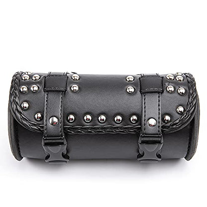 Motorcycle Fork Bag Mini PU Leather Bike Handlebar Tool Bag Sissy Bar Roll Storage Bag (B Black) - color: B Black