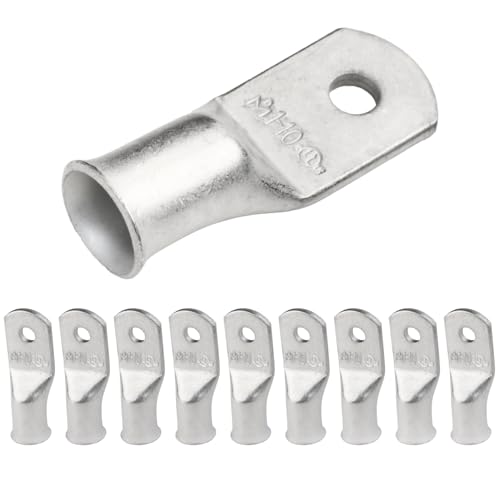 SELTERM 10pcs 1 AWG-#10 Stud Tinned Copper Wire Lugs, Heavy Duty Battery Cable Ends,1 Gauge Ring Terminals, UL Battery Lugs Marine Grade Copper Eyelets Electrical Battery Terminal Connectors - color: Tinned Copper Lugs, size: 1 Awg - 10 (M5) Ring
