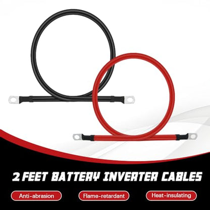 6 AWG Battery Cable 2FT 6 Gauge Pure Copper Battery Inverter Cables with 5/16 in Lugs Both Ends Power Inverter Wire Set for Automotive Solar Power Inverter Marine Boat RV Car Motorcycle (2FT) - size: 2 FT