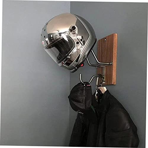 ULTECHNOVO Wall Mounted Helmet Rack Hooks Adjustable Motorcycle Helmet Holder Wooden Jacket Hanger for Garage and Entrance Random Color Metal Accessories