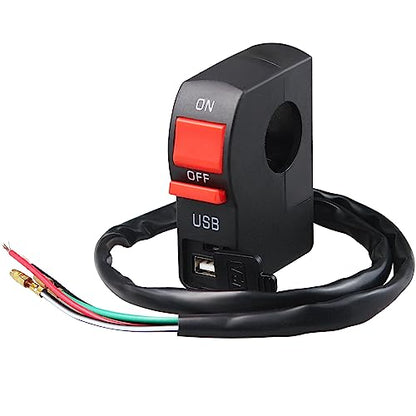 7/8″ Motorcycle Handlebar On Off Push Button Switch with 12V5A USB Charger Headlight Control Switch 4 Wires Replacement Parts Compatible for Most Motorcycle, ATV, Scooter or Snowmobile.