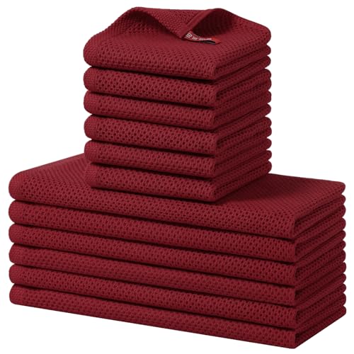 Homaxy 100% Cotton Kitchen Towels and Dishcloths Set, 12 x 12 Inches and 13 x 28 Inches, Set of 12 Bulk Kitchen Towels Set, Ultra Soft Absorbent Dish Cloths for Washing Dishes, Burgundy - color: Burgundy, style: 12-Piece Set