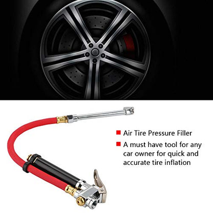 Tire Inflator, Handheld Car Pressure Filler with Dual Chuck Gauge for Vehicles, Portable Tire Hose Tool