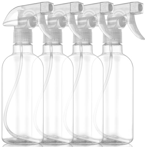 DIYSELF Spray Bottles, 4 Pack 500ml / 16oz Empty Plastic Water Spray Bottles, Fine Mist Clear Spray Bottle for Cleaning, Hair, Plants, Alcohol, BBQ, Garden, Travel, Squirt Bottle Lab Weighing Bottles - color: Clear, size: 4-Pack