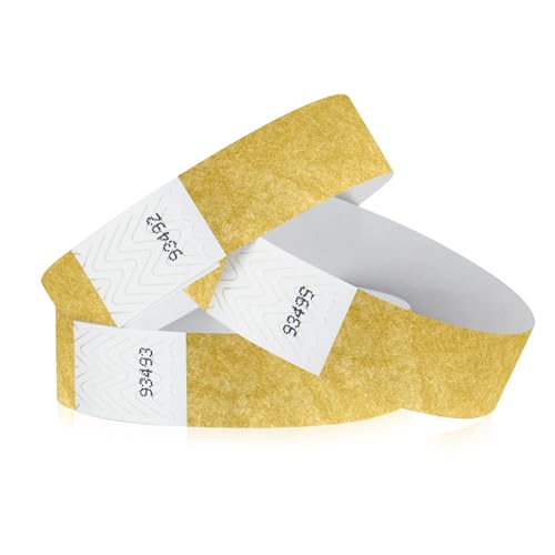 1,000 WristCo Gold Tyvek Wristbands for Events - Comfortable Tear Resistant Paper Bracelets ID Wrist Bands for Concerts Festivals Admission Party Identification - color: Gold