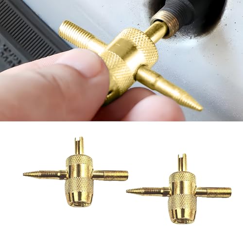 2PCS 4-Way Valve Core Tool Tire Valve Tools, 4-in-1 Universal Valve Wrench Multifunctional Tire Valve Tools, Valve Stem Remover Tire Repair Tool for Car Motorcycle Bicycle (Golden) - color: Golden